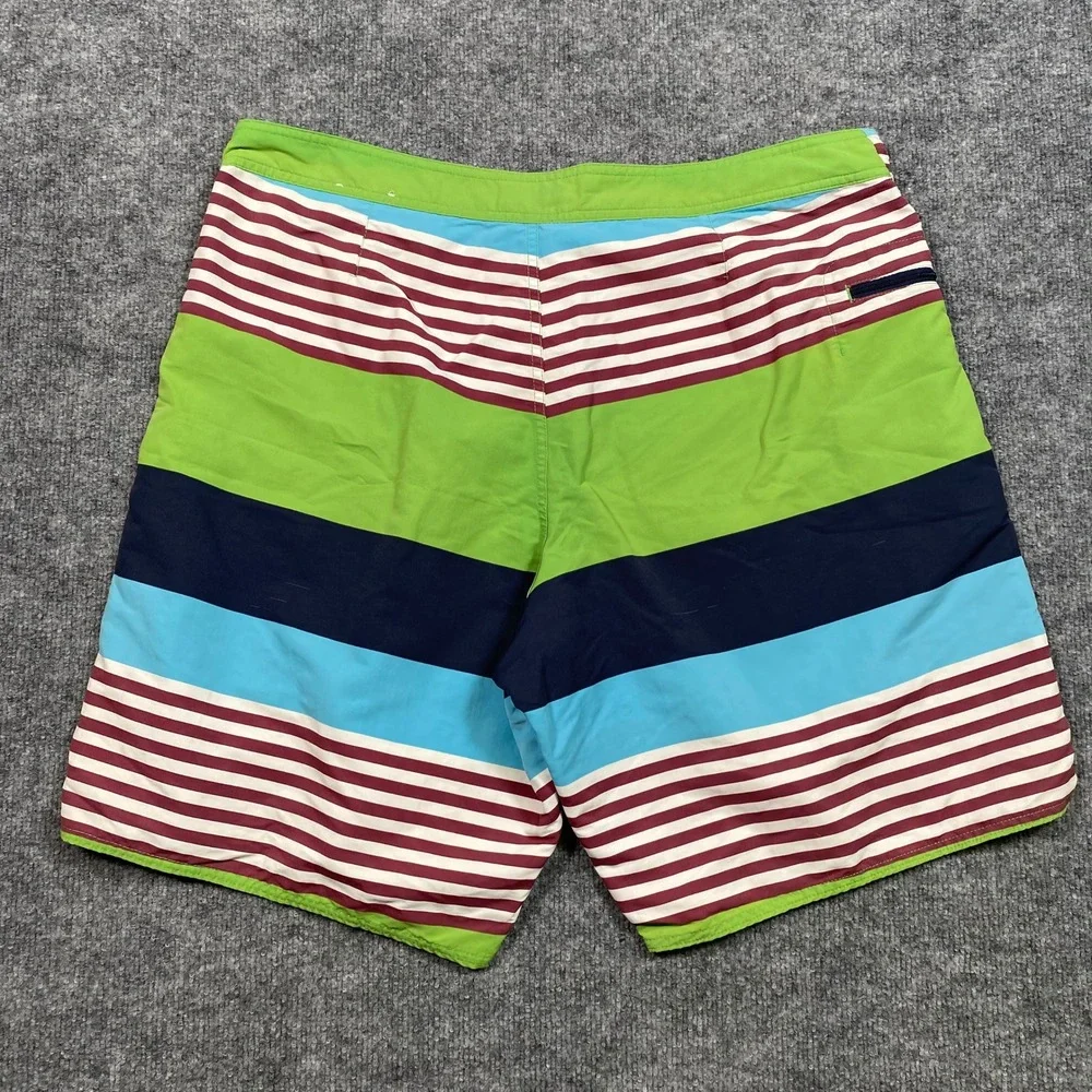 Patagonia Mens Striped Board Shorts Green Blue Maroon Swim Trunks Size‎ 38